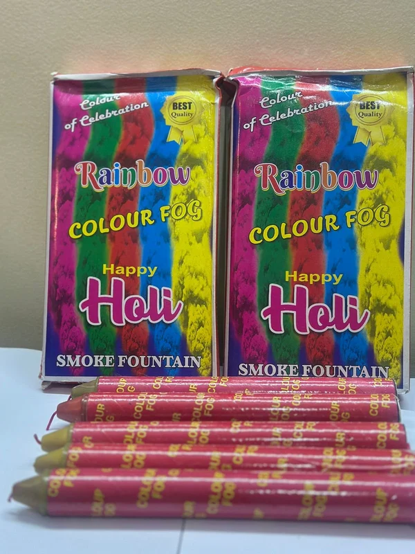 Happy Holi Rainbow Colour Fog Smoke Fountain – Vibrant Multicolour Festive Smoke Sticks for Celebrations & Photography
